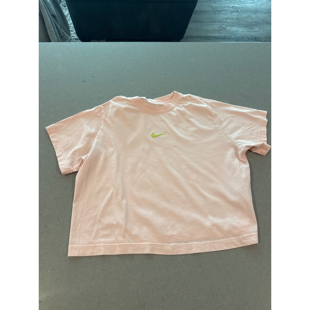 Nike The Nike‎ Tee Loose Fit Cropped T-Shirt Pink Neon Green Swoosh Women's